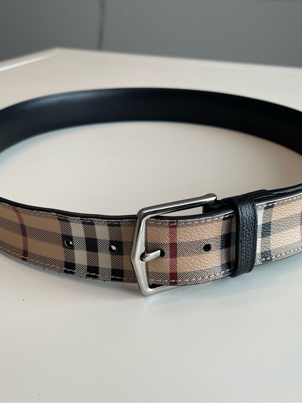 Burberry Plaid Belt Siver Buckle 36 90 Check Pattern